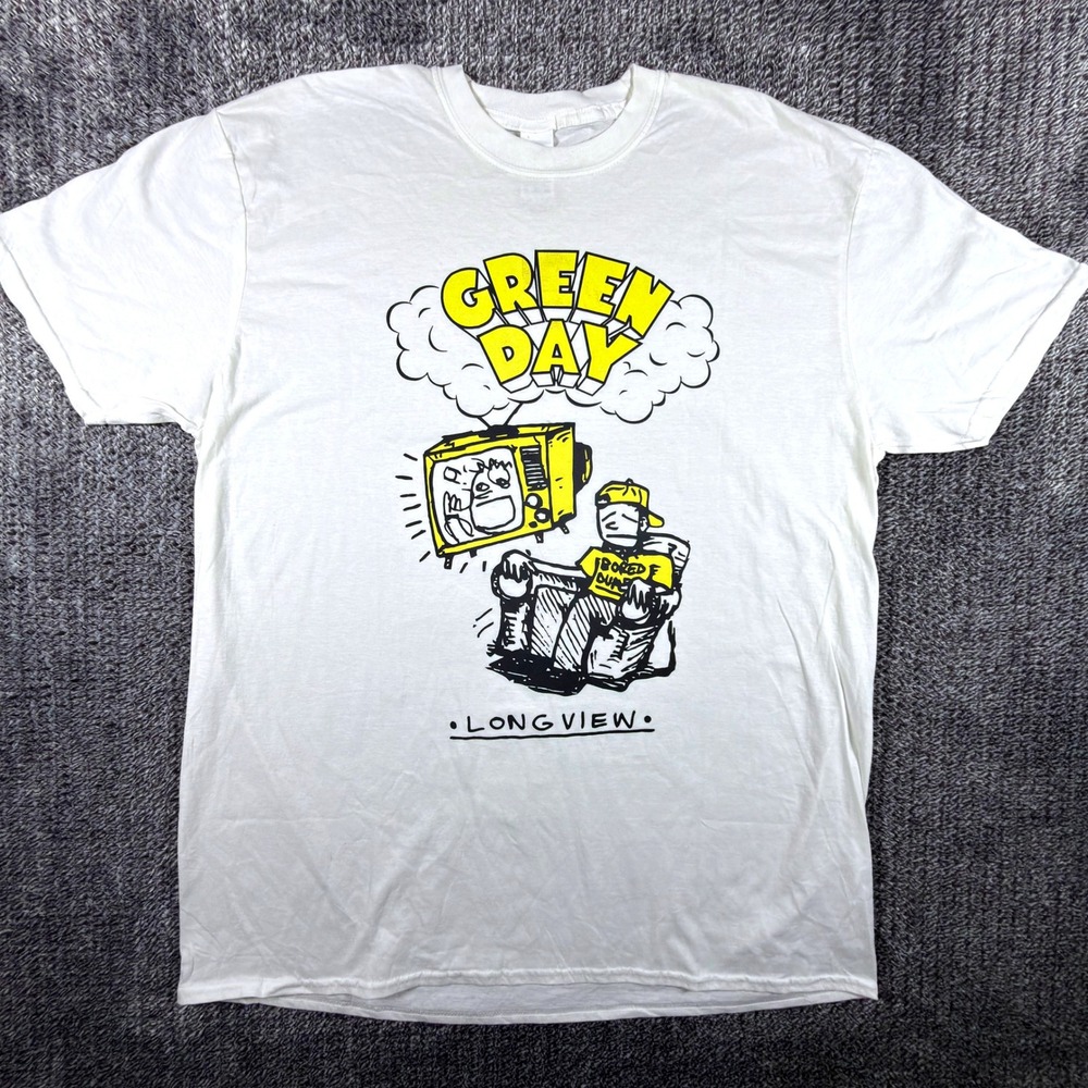 Green Day Longview T-Shirt Mens 2XL White Dookie Punk Rock Gildan 2019 Authentic